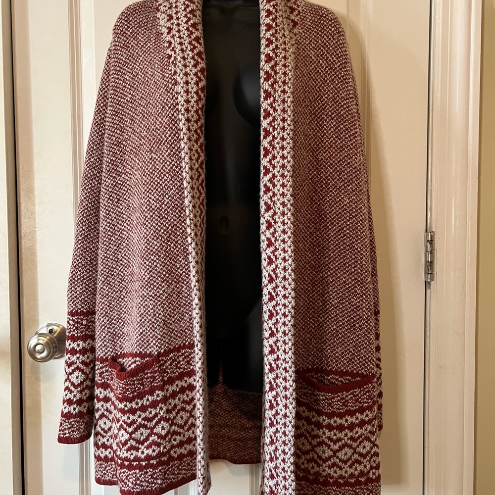 Lucky Brand Burgundy and White Knit Sweater